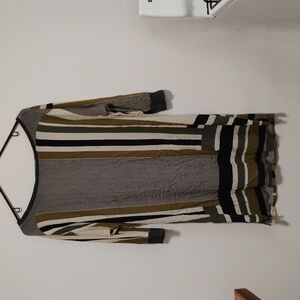 Mango | Olive Green, Cream + Navy Blue Abstract Shift Dress | Women's XS